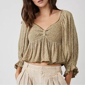 Free People Brittnee Printed Top Green Floral